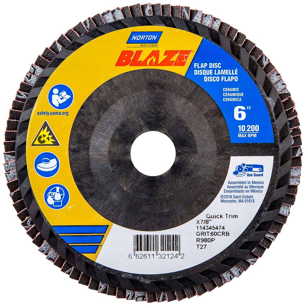 Norton - 6" 60 Grit 7/8" Center Hole Type 27 Ceramic Alumina Flap Disc - Americas Industrial Supply