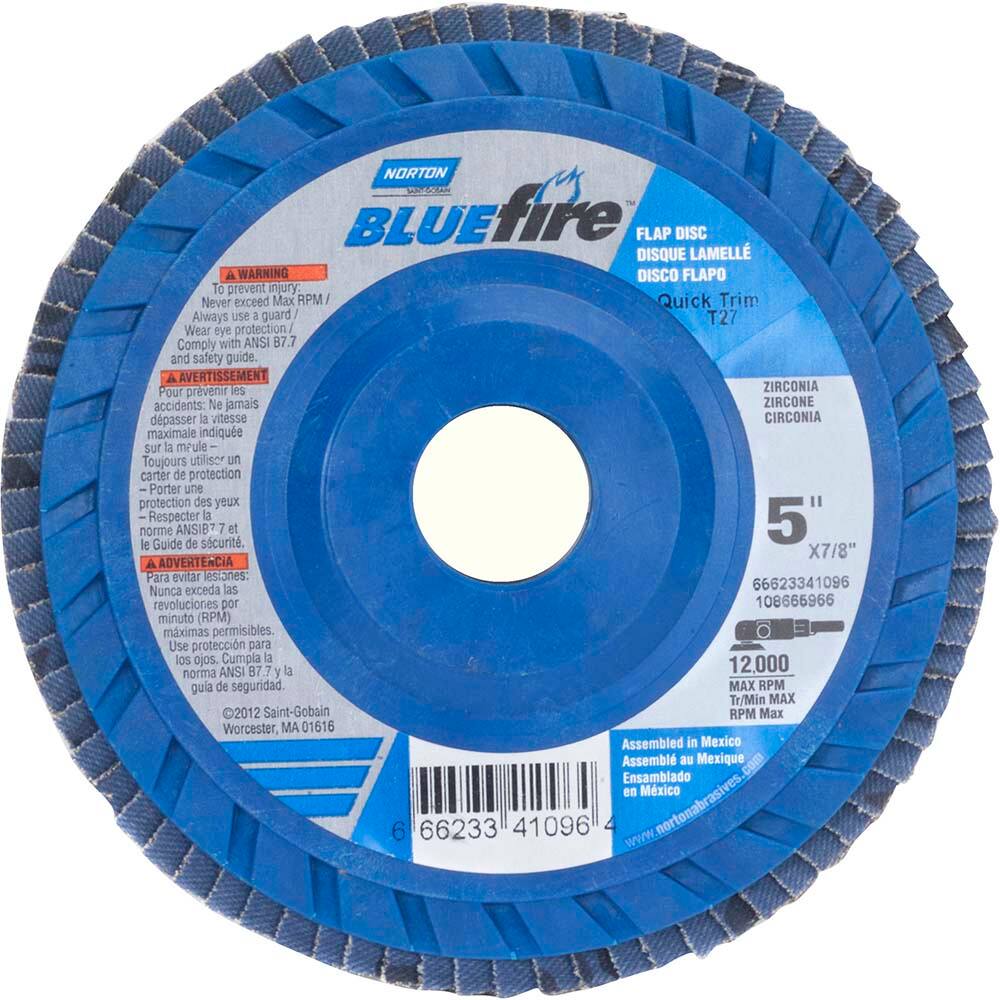Norton - 5" 80 Grit 7/8" Center Hole Type 27 Zirconia Alumina Flap Disc - Americas Industrial Supply