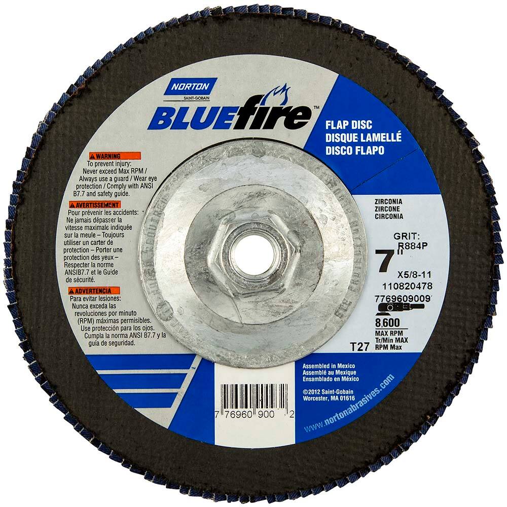 Norton - 7" 80 Grit 5/8-11 Center Hole Type 27 Zirconia Alumina Flap Disc - Americas Industrial Supply