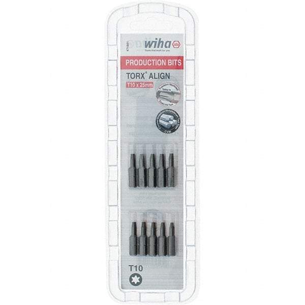 Wiha - 1/4" Drive T10 Torx Screwdriver Bit - 1" OAL, Insert Bit - Americas Industrial Supply