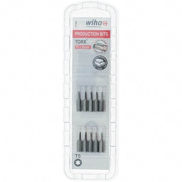 Wiha - 1/4" Drive T5 Torx Screwdriver Bit - 1" OAL, Insert Bit - Americas Industrial Supply