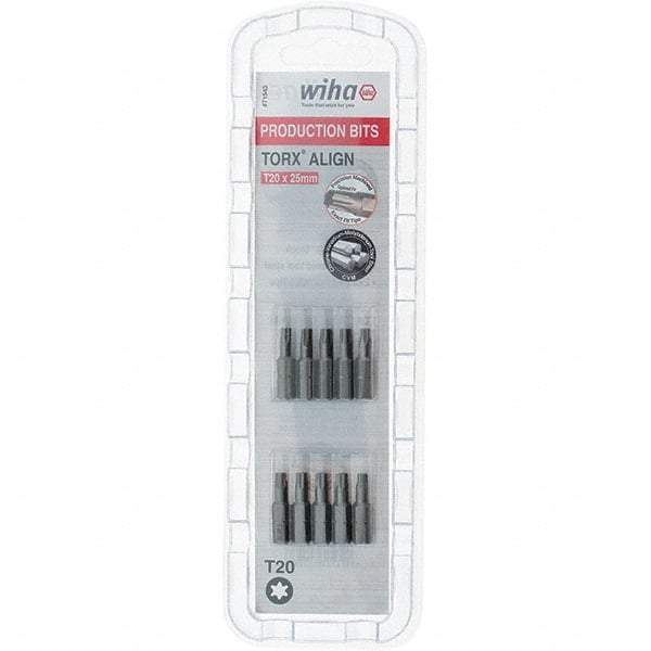 Wiha - 1/4" Drive T20 Torx Screwdriver Bit - 1" OAL, Insert Bit - Americas Industrial Supply