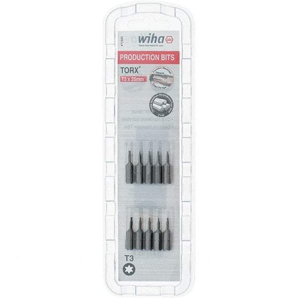 Wiha - 1/4" Drive T3 Torx Screwdriver Bit - 1" OAL, Insert Bit - Americas Industrial Supply