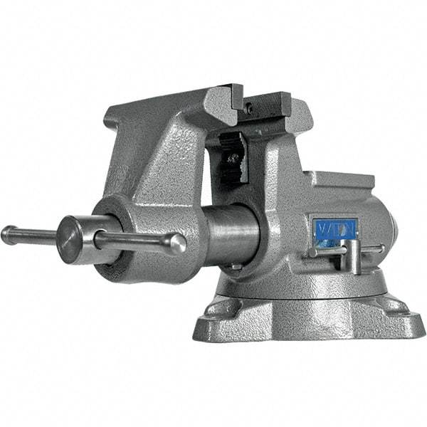 Wilton - 5-1/2" Jaw Width, 5" Opening Capacity, 3-5/8" Throat Depth, Iron Swivel Bench Vise - Double Lockdown Base Attachment, Anvil, 17-45/64" Long x 10-39/64" Wide x 8-13/32" High - Americas Industrial Supply