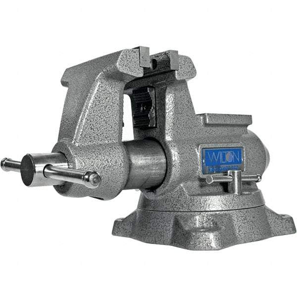 Wilton - 4-1/2" Jaw Width, 4" Opening Capacity, 3-1/2" Throat Depth, Iron Swivel Bench Vise - Double Lockdown Base Attachment, Anvil, 15-13/32" Long x 9-13/32" Wide x 8" High - Americas Industrial Supply