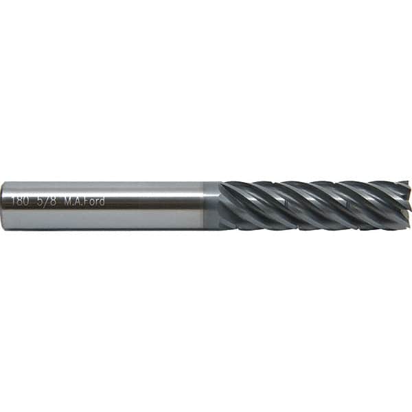 M.A. Ford - 3/8", 7 Flute, Single End, Solid Carbide, 0.03" Corner Radius End Mill - 4" OAL, 38° Helix, Right Hand Flute, 1-1/2" LOC, Right Hand Cut - Americas Industrial Supply