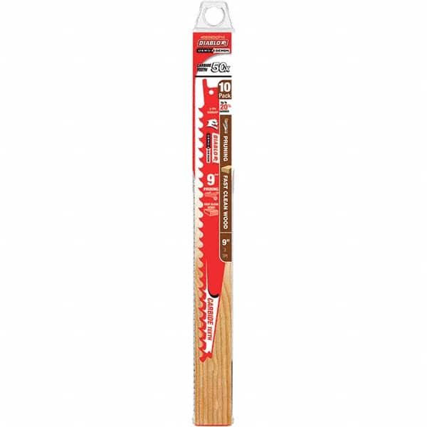 Freud - 9" Long x 1" Thick, Carbide Reciprocating Saw Blade - Tapered Profile, 3 Carbide TPI, Toothed Edge, Tang Shank - Americas Industrial Supply