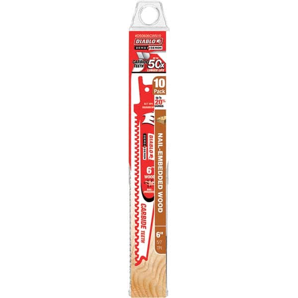 Freud - 6" Long x 1" Thick, Carbide Reciprocating Saw Blade - Tapered Profile, 6 Carbide TPI, Toothed Edge, Tang Shank - Americas Industrial Supply