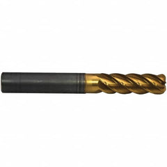 Emuge - 16mm Diam, 48mm LOC, 5 Flute Solid Carbide Roughing & Finishing End Mill - TiN/TiAlN Finish, 112mm OAL, 16mm Shank Diam, Cylindrical Shank, 42° Helix, Extra Long Length - Americas Industrial Supply