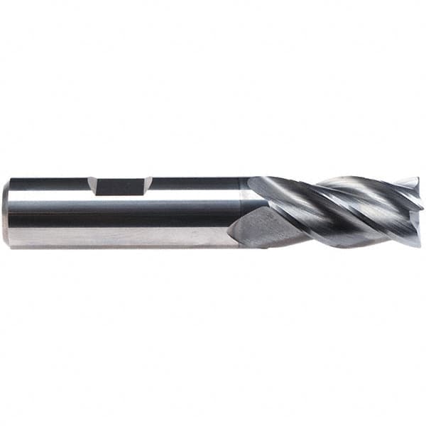 Emuge - 1/2" Diam, 1" LOC, 4 Flute Solid Carbide Roughing & Finishing End Mill - CrN Finish, 3" OAL, 1/2" Shank Diam, Weldon Shank, 38° Helix, Centercutting, Regular Length - Americas Industrial Supply