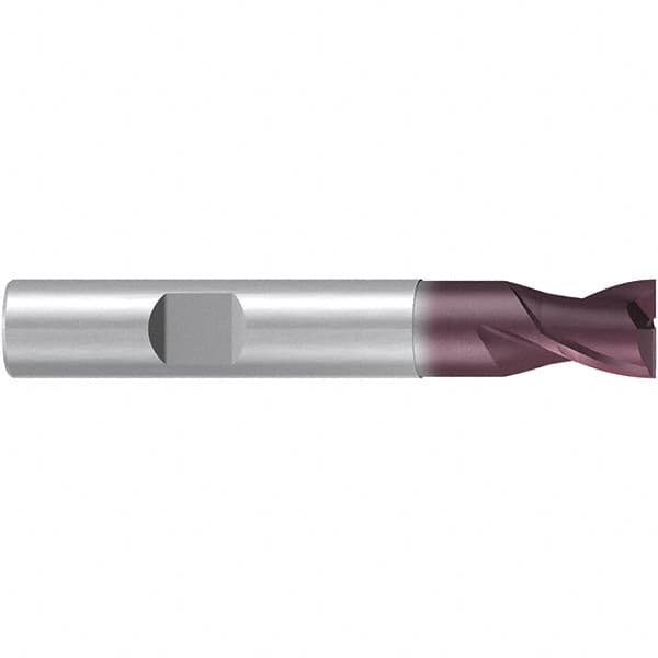 Emuge - 9mm Diam, 10mm LOC, 2 Flute Solid Carbide Roughing & Finishing End Mill - TiAlN Finish, 66mm OAL, 10mm Shank Diam, Weldon Shank, 38° Helix, Centercutting, Stub Length - Americas Industrial Supply