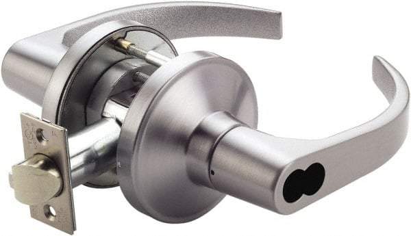 PDQ - Heavy Duty Storeroom Lever Lockset - 2-3/4" Back Set, Small Format I/C Less Cylinder, Zinc, Antimicrobial Coated, Satin Chrome Plated Finish - Americas Industrial Supply