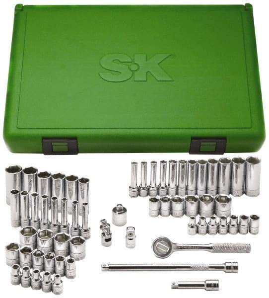 SK - 60 Piece 1/4" Drive Deep Well Socket Set - 6 Points, 1/8" to 5/8" (4mm to 16mm) Range, Inch/Metric Measurement Standard - Americas Industrial Supply
