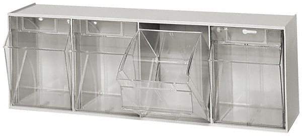 Quantum Storage - 23-5/8" Wide x 8-1/8" High x 6-5/8" Deep, Small Parts Tip Out Stacking Bin Organizer - Polystyrene Frame, 4 Compartments, 5-5/8" Wide x 7-1/2" High x 5" Deep Bin - Americas Industrial Supply