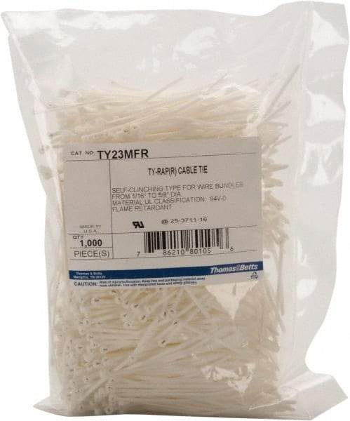 Thomas & Betts - 3.62" Long White Nylon Standard Cable Tie - 18 Lb Tensile Strength, 0.77mm Thick, 6" Max Bundle Diam - Americas Industrial Supply