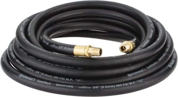 Continental ContiTech - 3/8" ID x 0.688" OD 25' Long Oil Resistant Air Hose - MNPT x MNPT Ends, 300 Working psi, -20 to 190°F, 1/4" Fitting, Black - Americas Industrial Supply