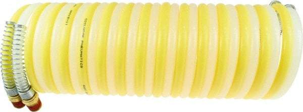 Coilhose Pneumatics - 5/16" ID, 1/4 Thread, 25' Long, Yellow & Natural Nylon Coiled & Self Storing Hose - 175 Max psi, Male Swivel x Male Swivel - Americas Industrial Supply