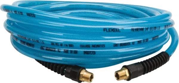 Coilhose Pneumatics - 3/8" ID, 3/8 Thread, 25' Long, Transparent Blue Polyurethane Coiled & Self Storing Hose - 200 Max psi, Male Rigid x Male Rigid - Americas Industrial Supply
