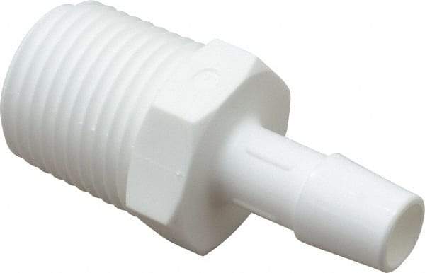 Made in USA - 3/8" Barb x 1/2"NPT, Polypropylene Single Barbed Tube Adapter - White, Male - Americas Industrial Supply