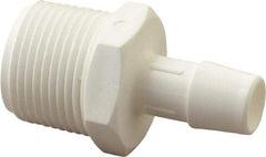 Made in USA - 1/2" Barb, 1/2, Polypropylene Single Barbed Tube Adapter - White, Male - Americas Industrial Supply