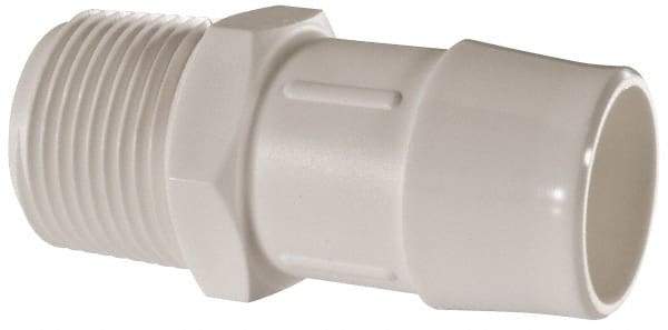 Made in USA - 1" Barb, 1, Polypropylene Single Barbed Tube Adapter - White, Male - Americas Industrial Supply