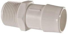 Made in USA - 1" Barb, 1, Polypropylene Single Barbed Tube Adapter - White, Male - Americas Industrial Supply