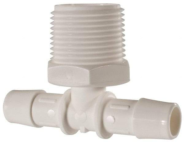 Made in USA - 1/2" Barb, 1/2, Polypropylene Single Barbed Tube Branch Tee - White, Male - Americas Industrial Supply
