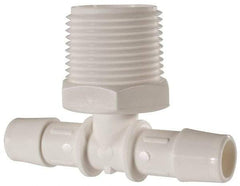 Made in USA - 1/2" Barb, 1/2, Polypropylene Single Barbed Tube Branch Tee - White, Male - Americas Industrial Supply