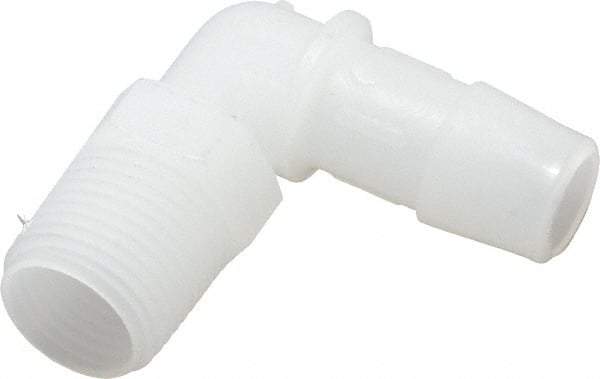 Made in USA - 1/2" Barb, 1/2, Kynar Single Barbed Tube Elbow - Natural, Male - Americas Industrial Supply