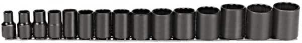Proto - 15 Piece 1/2" Drive Socket Set - 12 Points, 3/8" to 1-1/4" Range, Inch Measurement Standard - Americas Industrial Supply