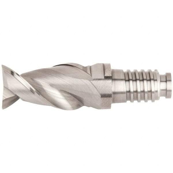 Kennametal - 1/2" Mill Diam, 3/4" LOC, 44.1mm OAL, 4 Flute Square End Mill Head - Duo-Lock 12 Connection, Solid Carbide, AlTiN Finish, Right Hand Flute, Spiral Flute, Centercutting, 39° Helix, Series UKDV - Americas Industrial Supply
