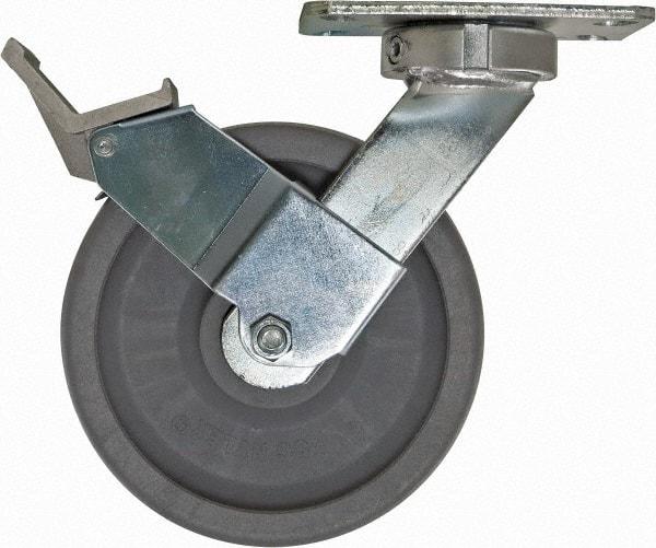 Caster Connection - 8" Diam x 2" Wide x 10-1/8" OAH Top Plate Mount Swivel Caster with Brake - Nylon, 2,000 Lb Capacity, Sealed Precision Ball Bearing, 4-1/2 x 6-1/4" Plate - Americas Industrial Supply