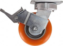 Caster Connection - 5" Diam x 2" Wide x 6-1/2" OAH Top Plate Mount Swivel Caster with Brake - Polyurethane, 750 Lb Capacity, Sealed Precision Ball Bearing, 4 x 4-1/2" Plate - Americas Industrial Supply