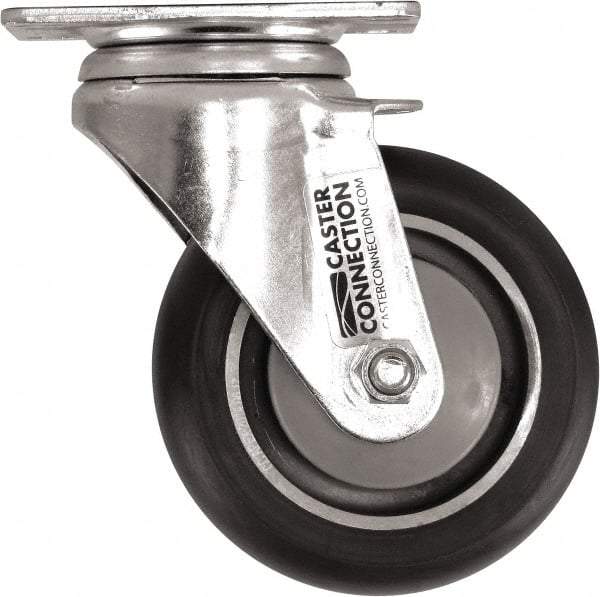 Caster Connection - 4" Diam x 1-1/4" Wide x 5-1/8" OAH Top Plate Mount Swivel Caster - Polyurethane, 400 Lb Capacity, Sealed Precision Ball Bearing, 2-3/8 x 3-5/8" Plate - Americas Industrial Supply