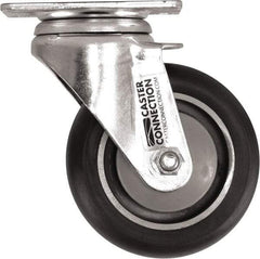 Caster Connection - 4" Diam x 1-1/4" Wide x 5-1/8" OAH Top Plate Mount Swivel Caster - Polyurethane, 400 Lb Capacity, Sealed Precision Ball Bearing, 2-3/8 x 3-5/8" Plate - Americas Industrial Supply