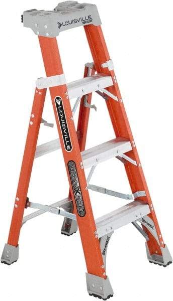 Louisville - 3 Steps, 4' High, Type IA Rating, Fiberglass Step Ladder - 300 Lb Capacity, 20-1/4" Base Width - Americas Industrial Supply