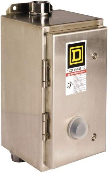 Square D - 24 Coil VAC at 60 Hz, 18 Amp, Nonreversible Enclosed Enclosure NEMA Motor Starter - 3 Phase hp: 3 at 200 VAC, 3 at 230 VAC, 5 at 460 VAC, 5 at 575 VAC, 4x Enclosure Rating - Americas Industrial Supply