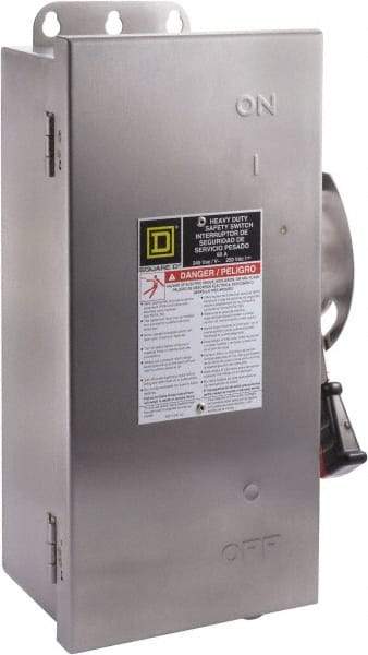 Square D - 60 Amp, 240 VAC, 250 VDC, 2 Pole Fused Safety Switch - NEMA 12, 3, 3R, 4 & 4X, 10 hp at 240 VAC, 10 hp at 250 VDC (Single Phase), 15 hp at 240 VAC, 10 hp at 250 VDC (Triple Phase), DPST Contact Form - Americas Industrial Supply