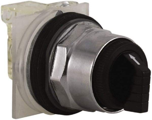Schneider Electric - 30mm Mount Hole, 3 Position, Knob and Pushbutton Operated, Selector Switch - Black, Maintained (MA), NO/NC, Weatherproof and Dust and Oil Resistant - Americas Industrial Supply