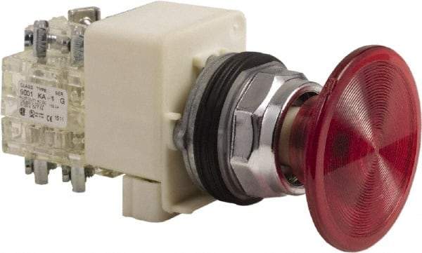 Schneider Electric - 30mm Mount Hole, Extended Mushroom Head, Pushbutton Switch Only - Round, Red Pushbutton, Nonilluminated, Maintained (MA), On-Off - Americas Industrial Supply