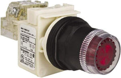 Schneider Electric - 30mm Mount Hole, Extended Straight, Pushbutton Switch with Contact Block - Red Pushbutton, Momentary (MO) - Americas Industrial Supply