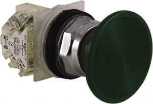 Schneider Electric - 30mm Mount Hole, Extended Straight, Pushbutton Switch with Contact Block - Green Pushbutton, Momentary (MO) - Americas Industrial Supply