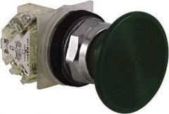 Schneider Electric - 30mm Mount Hole, Extended Straight, Pushbutton Switch with Contact Block - Green Pushbutton, Momentary (MO) - Americas Industrial Supply