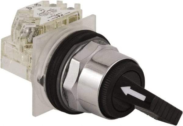 Schneider Electric - 1.18 Inch Mount Hole, 2 Position, Knob and Pushbutton Operated, Selector Switch - Black, Maintained (MA), NO/NC, Weatherproof and Dust and Oil Resistant - Americas Industrial Supply