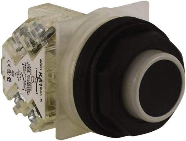 Schneider Electric - 30mm Mount Hole, Extended Straight, Pushbutton Switch with Contact Block - Black Pushbutton, Momentary (MO) - Americas Industrial Supply