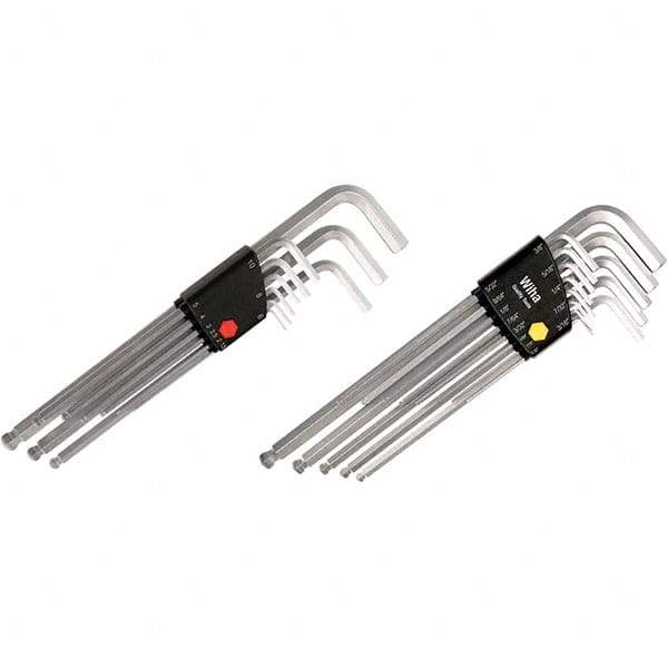 Wiha - 22 Piece, L-Key Long Arm Ball End Hex Key Set - 1.5 to 10mm Range, Chrome Vanadium Molybdenum - Americas Industrial Supply
