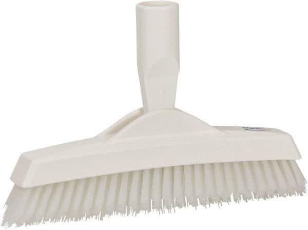 Vikan - 1.6" Bristle Length, Polyester Utility Scrub Brush - 9" Long x 1-1/2" Wide Head, 9-1/4" OAL, European Threaded Handle, White, Polypropylene Block - Americas Industrial Supply