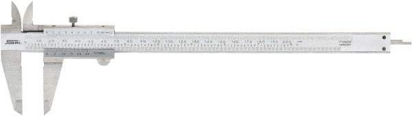 SPI - 0 to 200mm Stainless Steel Vernier Caliper - 0.02mm Graduation, 1.97" Jaw Depth, 0.0015" Accuracy, Includes NIST Traceability Certificate - Americas Industrial Supply