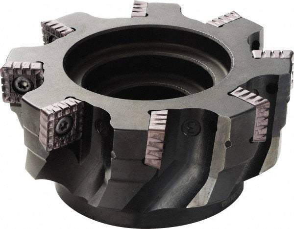 Kyocera - 6 Inserts, 100mm Cut Diam, 21mm Arbor Diam, 16.5mm Max Depth of Cut, Indexable Square-Shoulder Face Mill - 90° Lead Angle, 70mm High, SPMT1806 Insert Compatibility - Americas Industrial Supply