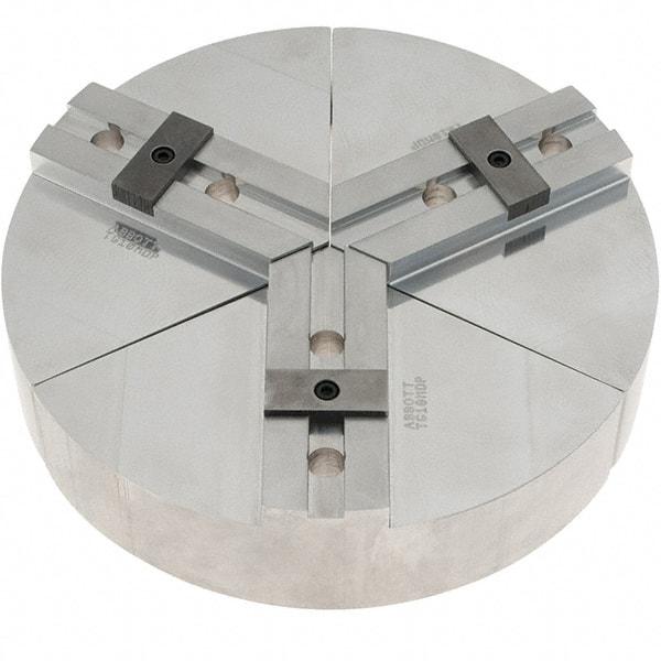 Abbott Workholding Products - 10" Max Chuck Capacity, Tongue & Groove Interface, Round Soft Lathe Chuck Jaw - 3 Jaw, Aluminum, 53.98mm Btw Mount Hole Ctrs, 10" Wide, 2" High, 12.7mm Groove, 1/2" Fastener - Americas Industrial Supply